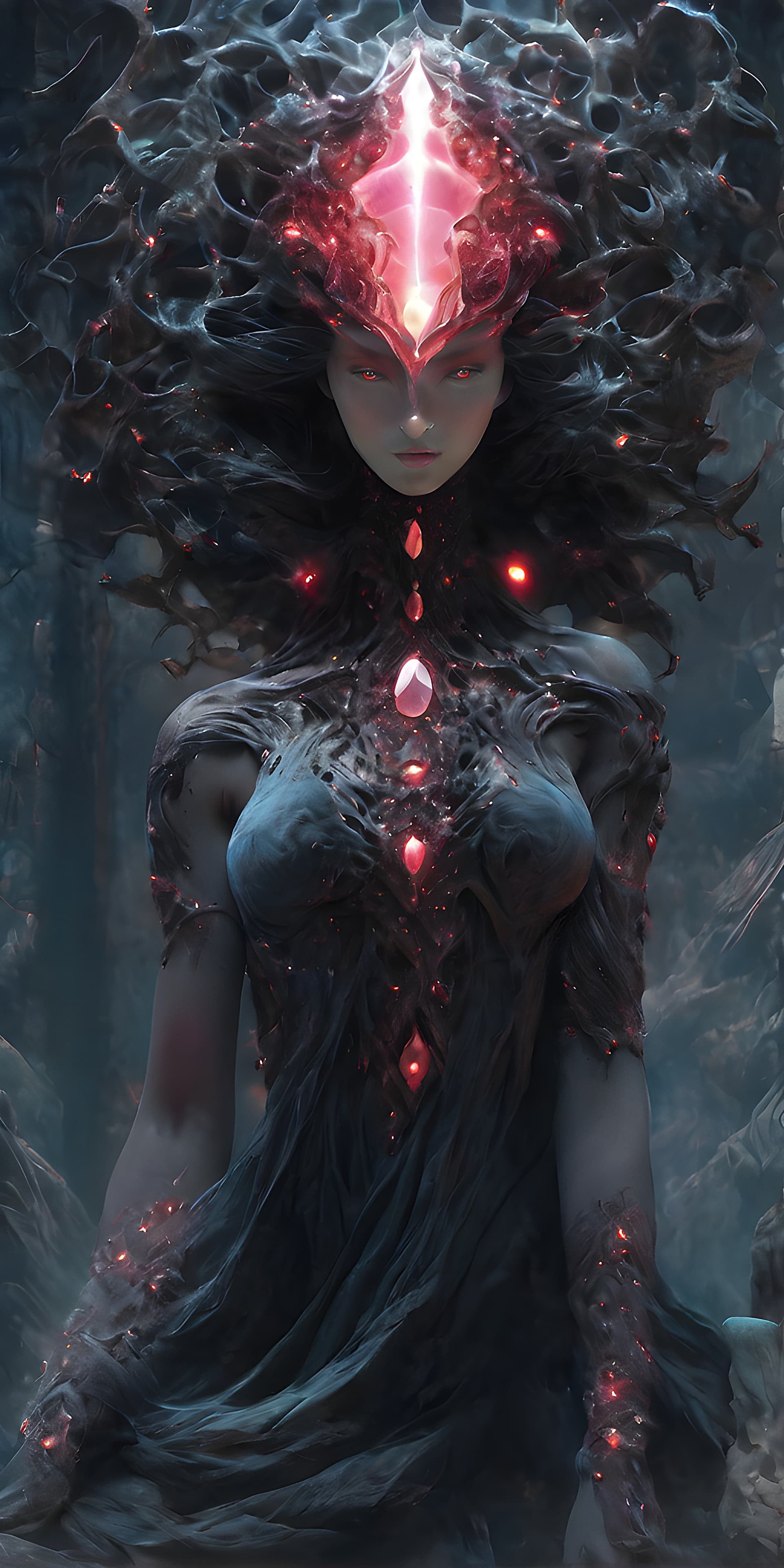 AI generated: Prophecy geologic creature woman, full body photography, unknown existence, global dark matter sculp...