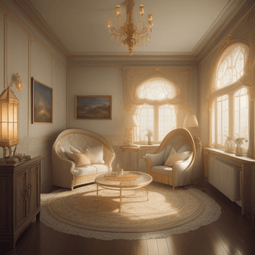 AI generated: High resolution photography , dreamy sunken , beige gold and dark pastel palette, , cozy atmosphere;...