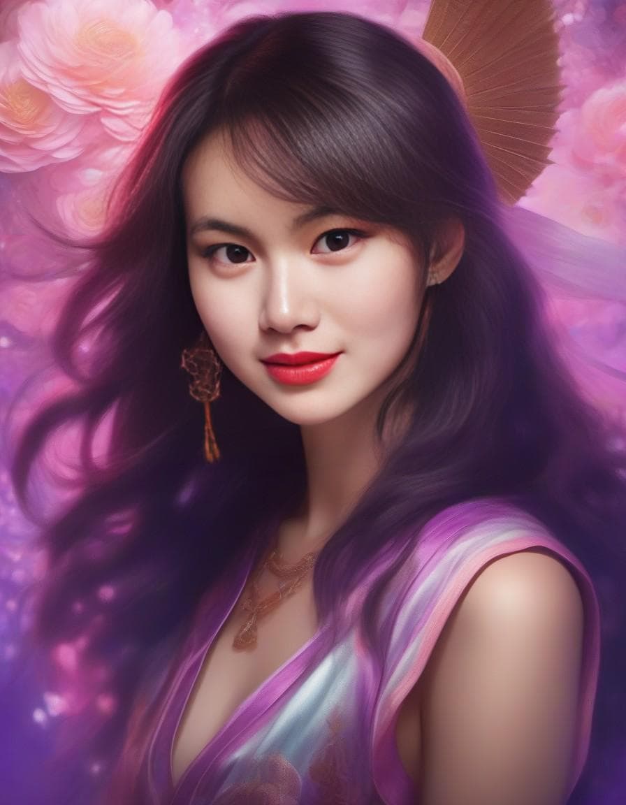 AI generated: One piece style woman with long silver hair, violet eyes, evil smile, sitting on Donquixote Doflamin...