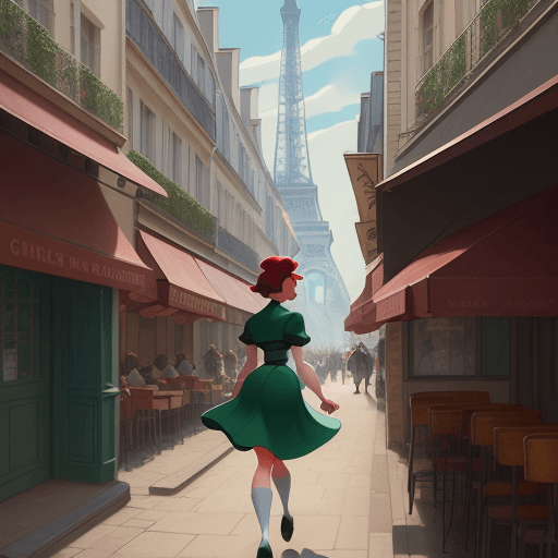 AI generated: an illustration of a girl walking down a street, in the style of disney animation, pre-world war ii ...