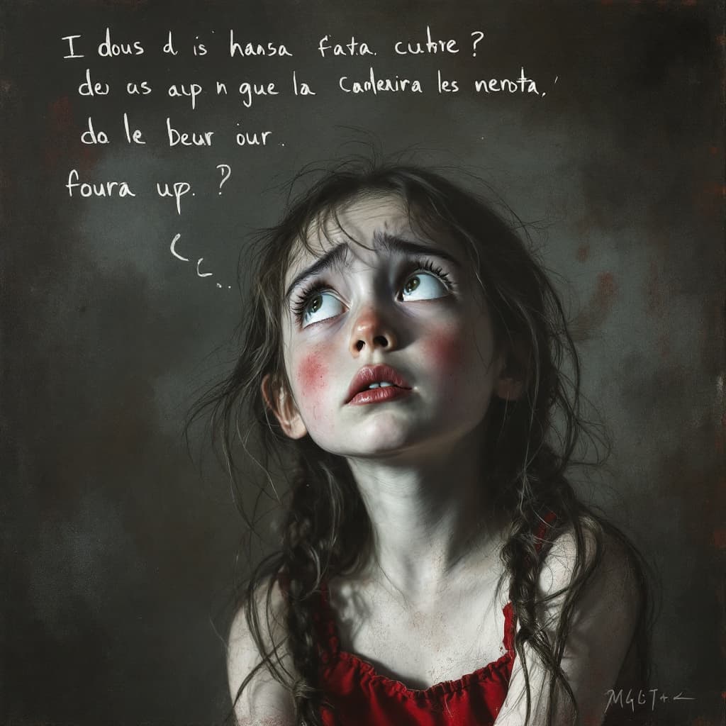 AI generated: realistic image of a girl worried about what she will be when she grows up and a text written her th...