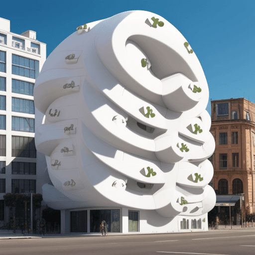 AI generated: a building in the shape of a white caterpillar