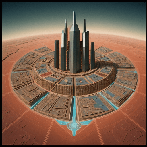 AI generated: Retro Futurism style, It is a city designed by Buckminster Fuller on Mars in 2500, influenced by the...