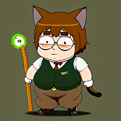 AI generated: Peter Griffin, full body, :3, cat ears, chibi, cat girl, cat tail, solo, slit pupils, masterpiece, b...