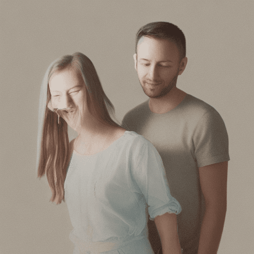 AI generated: A cute [ man with wife ], in the style of Jon Klassen, desaturated light and airy pastel color palet...