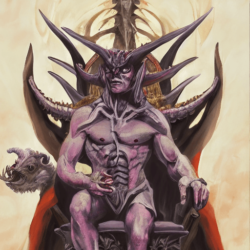 AI generated: a demon sitting on a throne with goats, concept-art, oil painting, studio light, pentagram