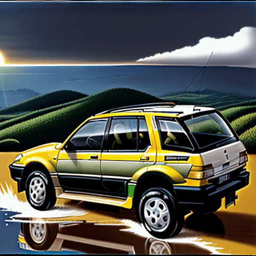 AI generated: carro tt, mitsubushi, pajero glx 2800, 1998, cinza prata, panorama serras, nascer do sol pálido, dia...