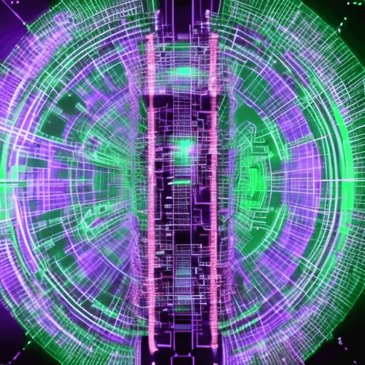 AI generated: A back of a programmer standing in front of AI technologies looking at the matrix code data hologram...
