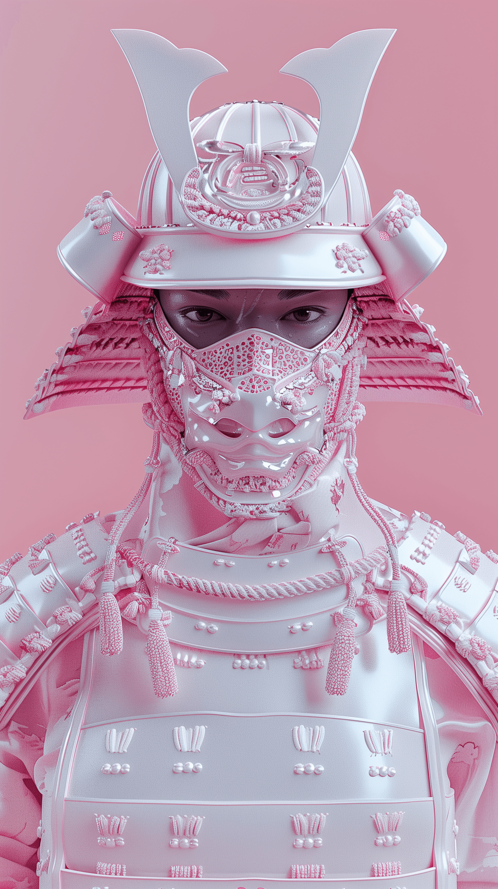 AI generated: 3d render, a women wearing pink samurai armours, close-up shot --ar 9:16 --ar style raw