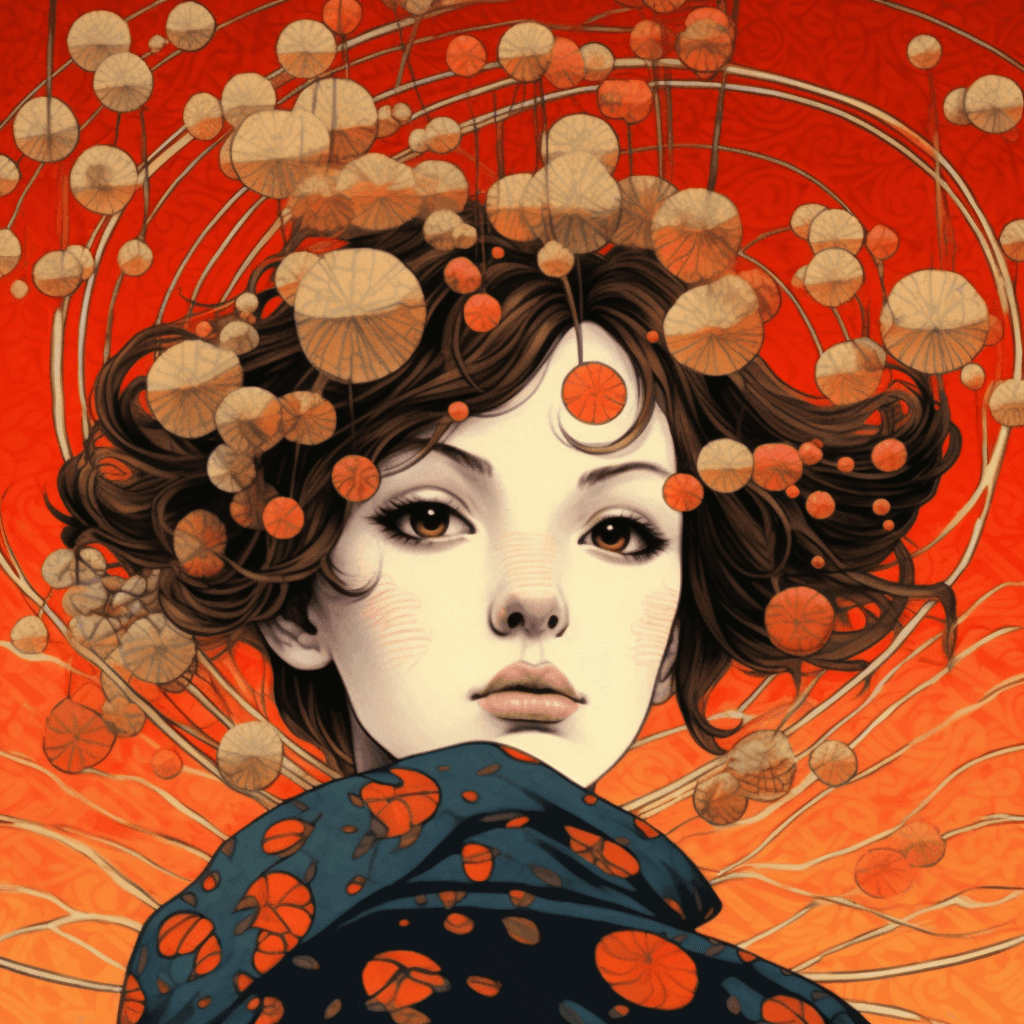 AI generated: Portrait illustration vector, portray the delicate beauty of the subject, by Yuko Shimizu, with warm...