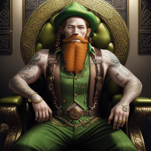 AI generated: Dark Realistic Fantasy Intricate digital midjourney image. A portrait of the gangster leprechaun kin...