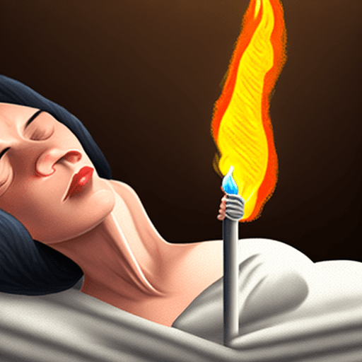 AI generated: 10 feet tall woman in bed sitting upright head torching  calling 