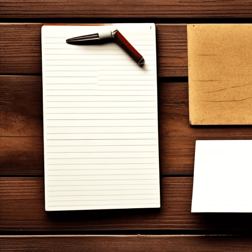 AI generated: open notepad with blank pages, askew on an old wooden floor

