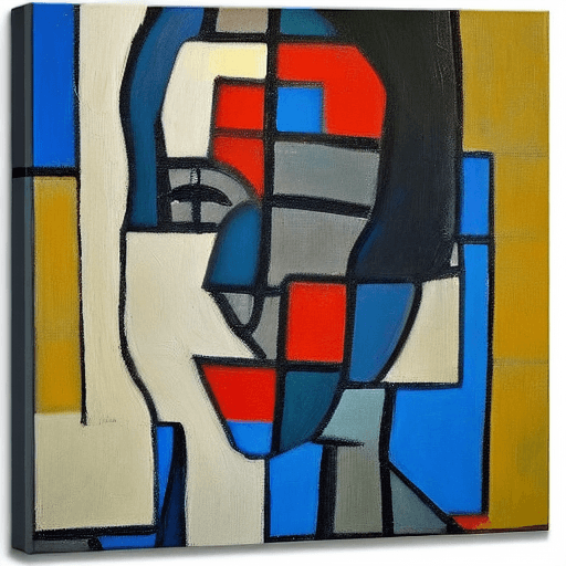 AI generated: abstract portrait painting of woman, piet mondrian style
