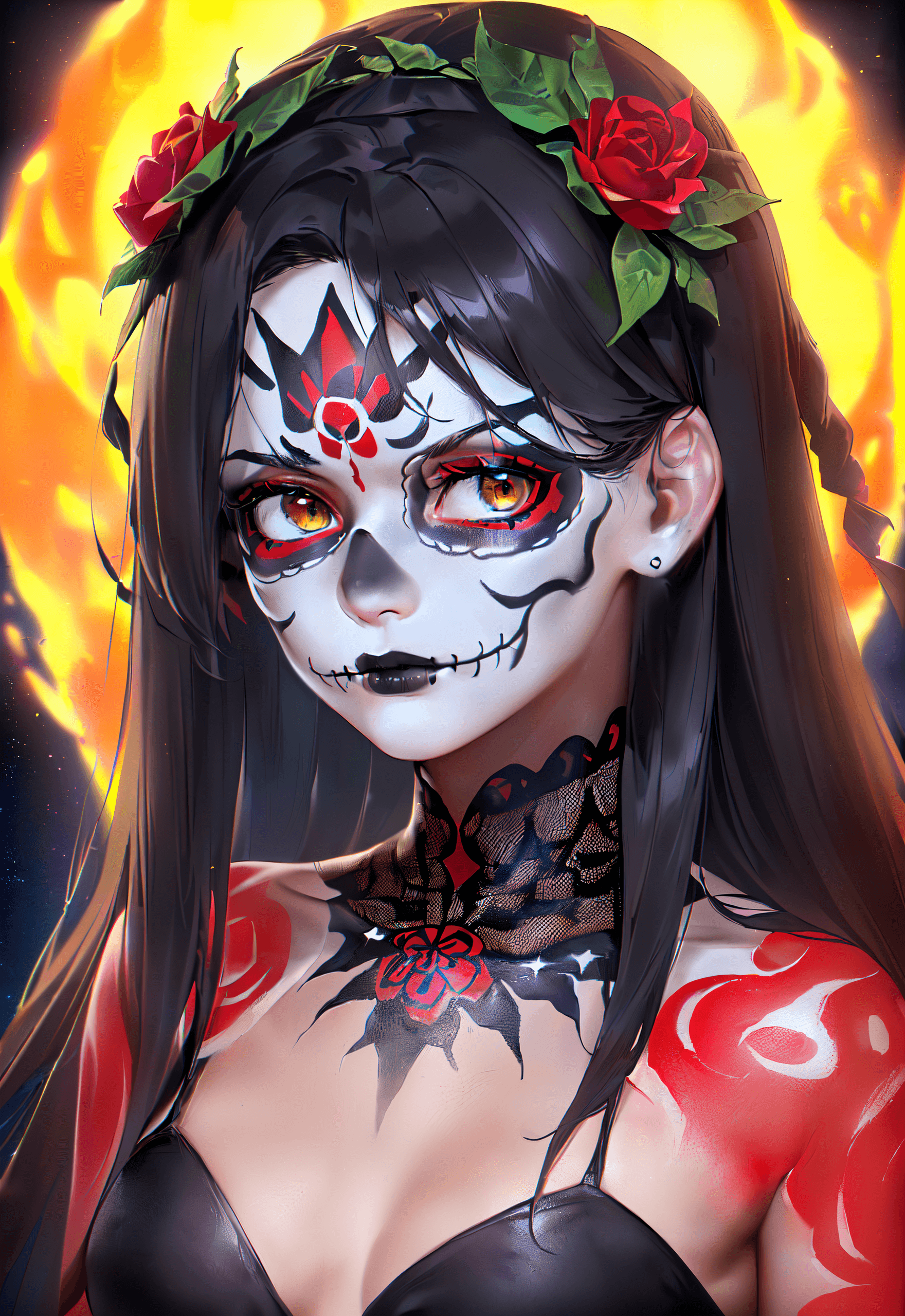 AI generated: (dia de Los muertos:1.2) (Background as underworld of death from Mexico mythology:1.2), (photo reali...