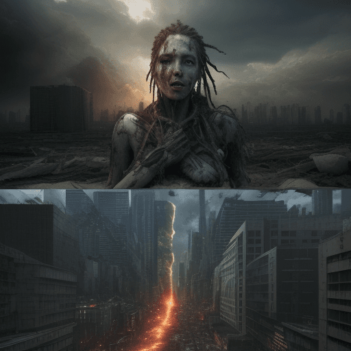AI generated: A realistic photo of survival, human, Future, Outlook, dread , after apocalypse, photorealistic, ult...