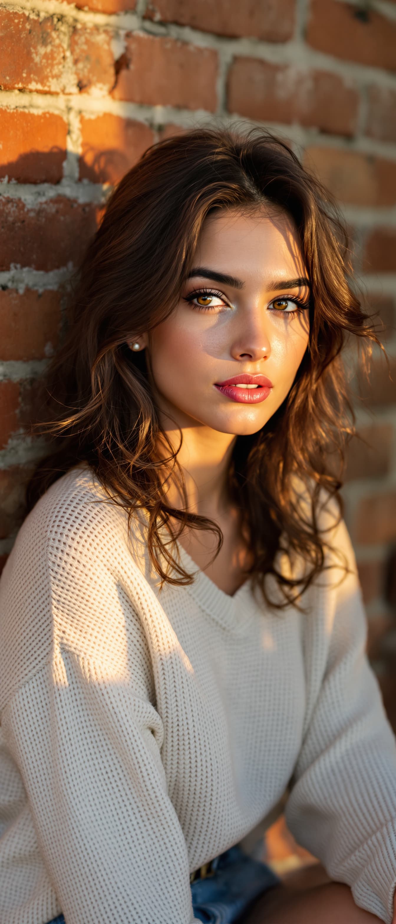 AI generated: "Image is a high resolution golden hour portrait of a model in her early 20' vibrant brunette hair, ...