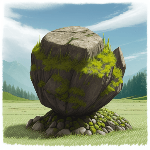 AI generated: living rock monster. rock lags. standing in grass field.