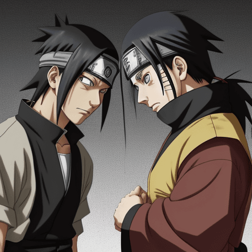 AI generated: naruto sad scene. Itachi and Konohamaru appear . anime style. 