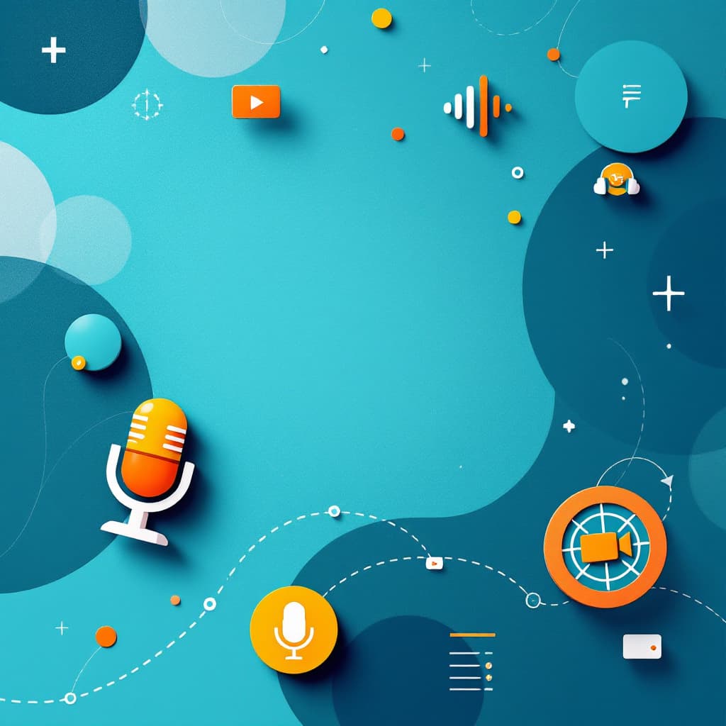 AI generated: ‘Create a bright and modern cover design for an audio and video to text transcribing service. The co...