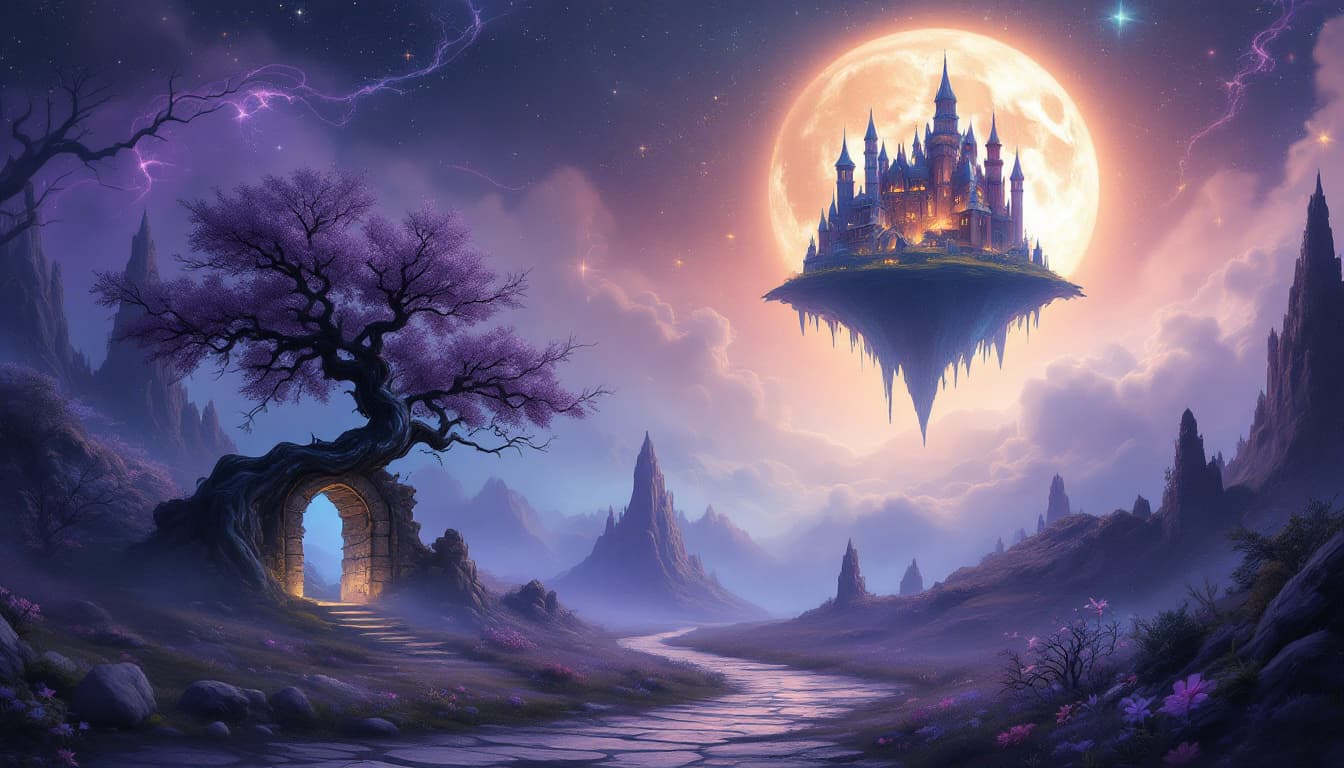 AI generated: Create a surreal, atmospheric digital painting that visualizes a lucid but fragmented dreamstate wit...
