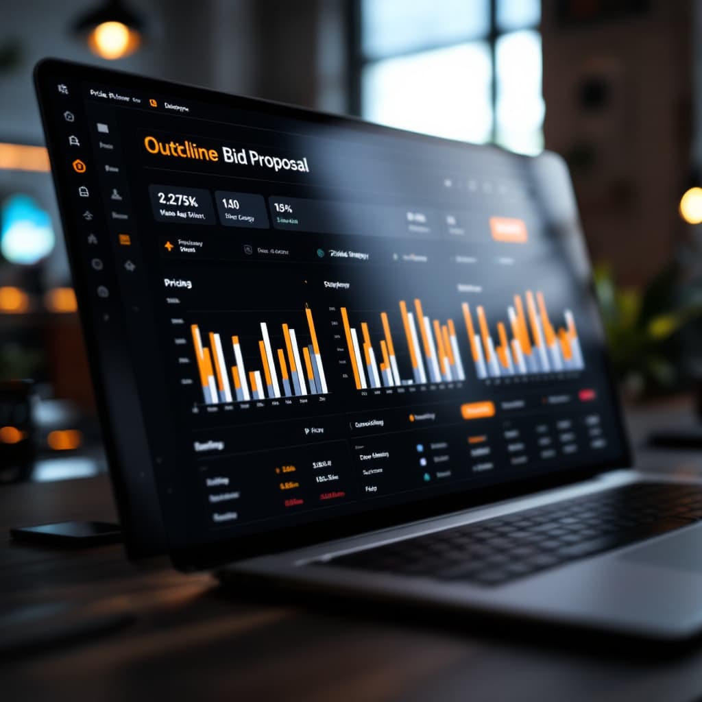 AI generated: A dynamic dashboard displaying a bid proposal outline with pricing strategy highlights. dslr, ultra ...