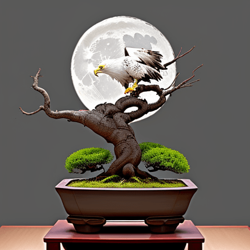 AI generated: full moon with nuances of the YinYan, in the center of Yin insert a bonsai tree and in the center of...