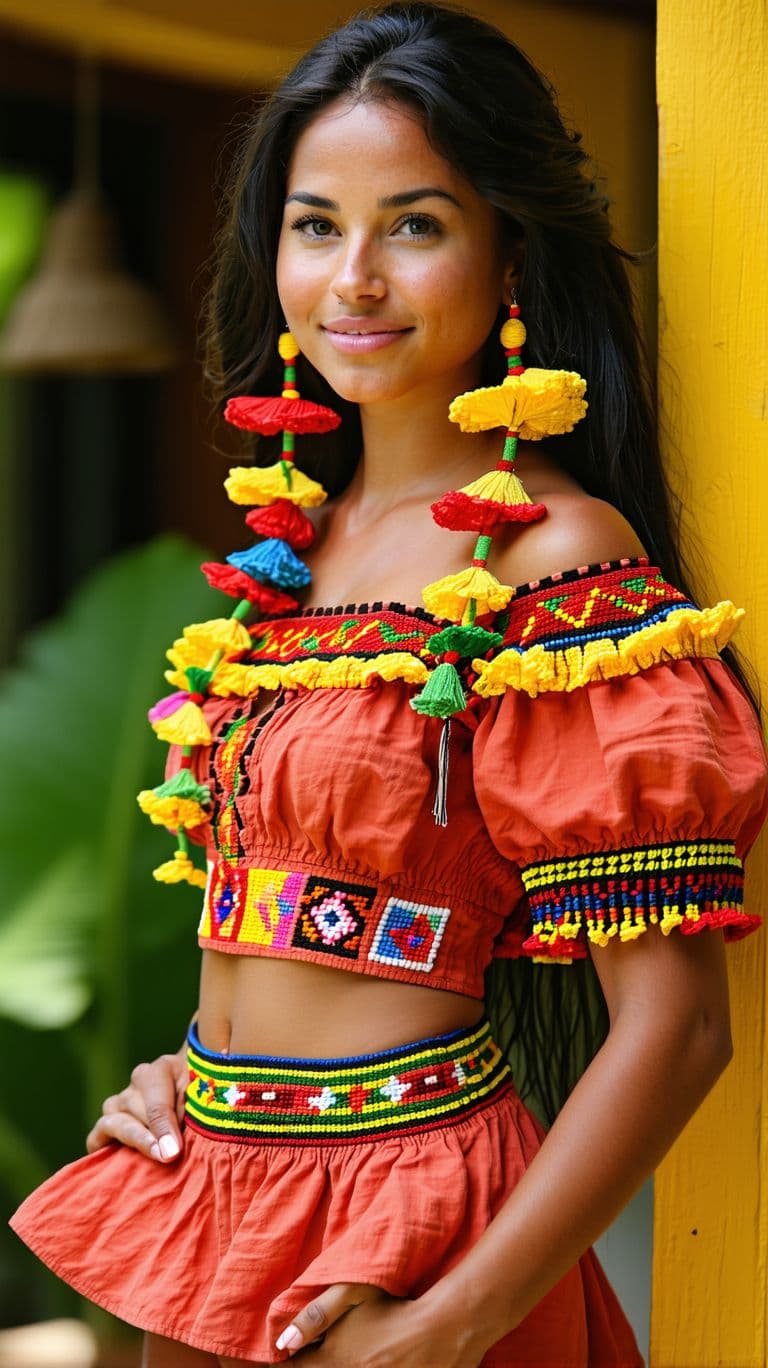 AI generated: High resolution photography of a beautiful Colombian in typical Colombian clothing with full body an...