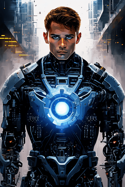AI generated: mj, digital illustration of a futuristic male soldier, advanced armor, terminator, holding futuristi...