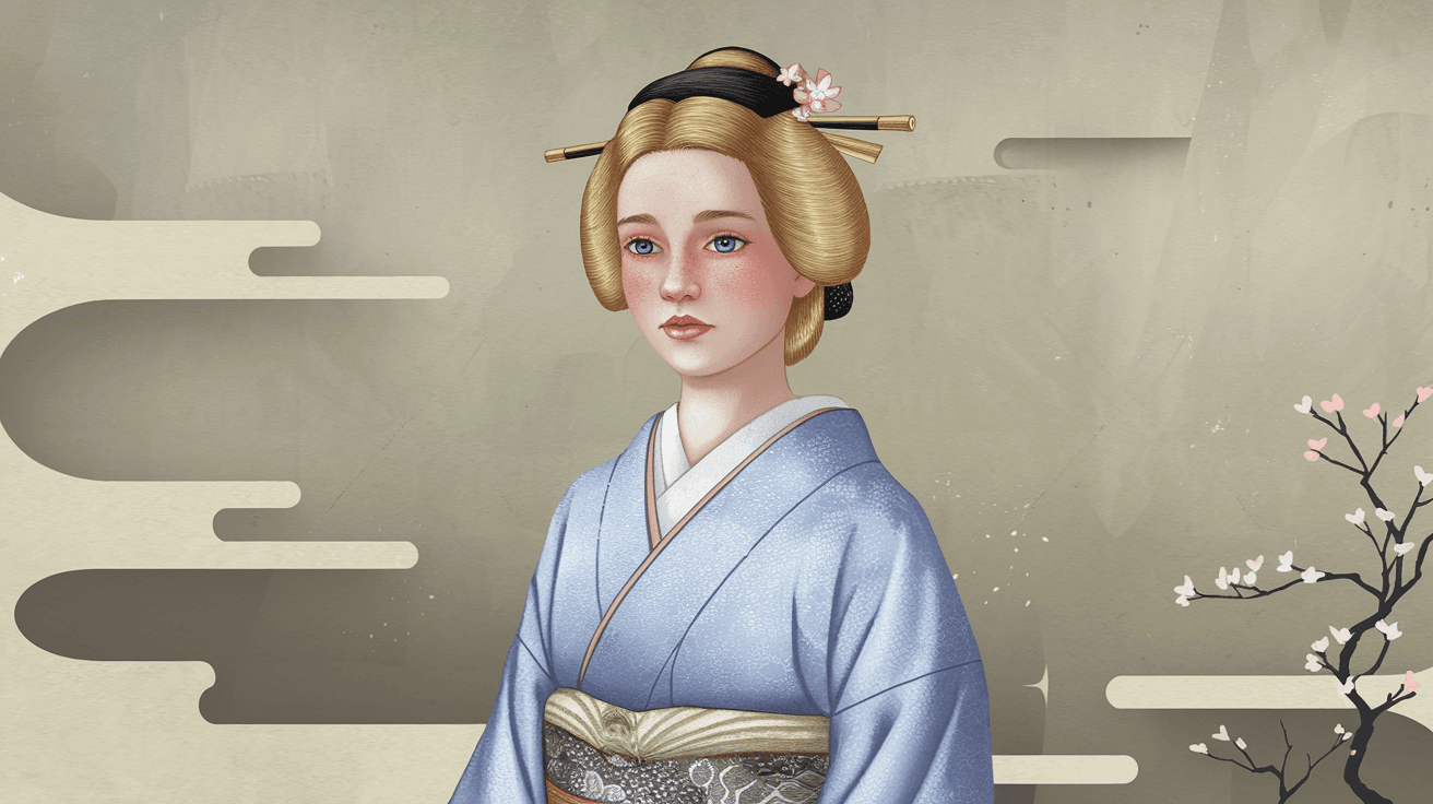 AI generated: Create a digital artwork of a young Caucasian woman in her 20s with blonde hair and blue eyes, dress...