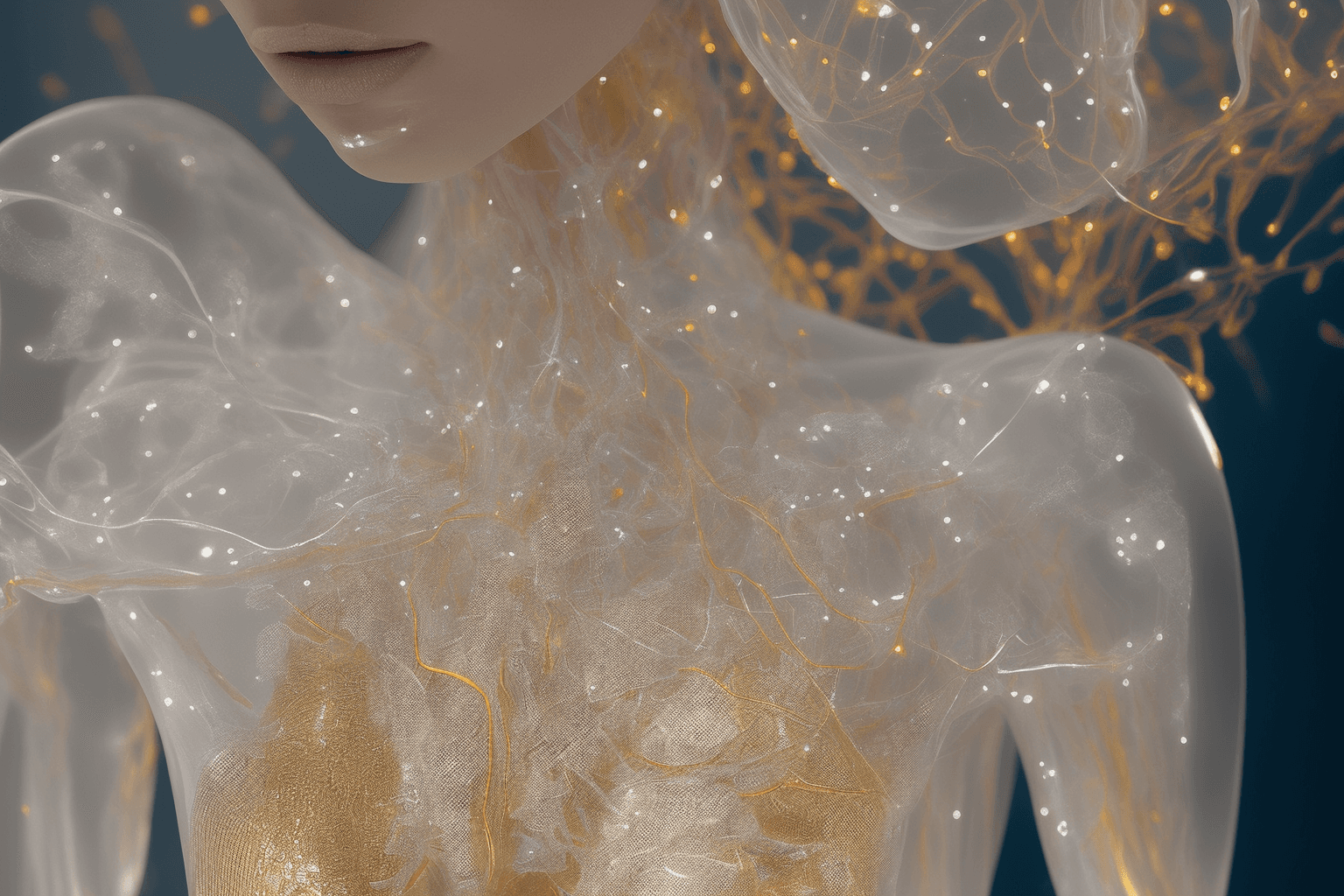AI generated: 8k, uhd,depth of field,detailed,translucent women in biomechanical body, liquid cooling, intricate c...