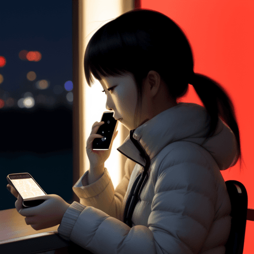 AI generated: chinese girl using a cell phone at night