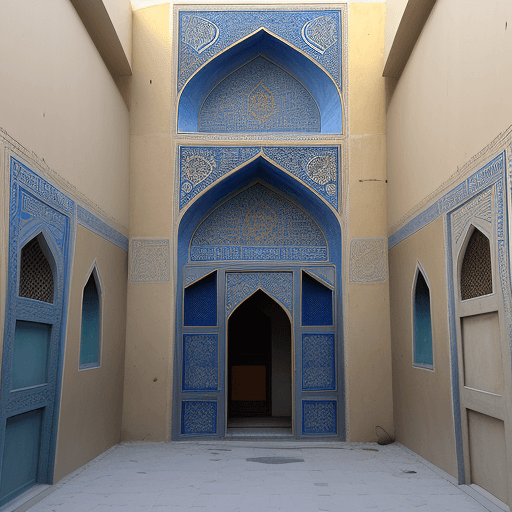 AI generated: a3floor building in isfahan nearby a mosque end of a small alley at noon
