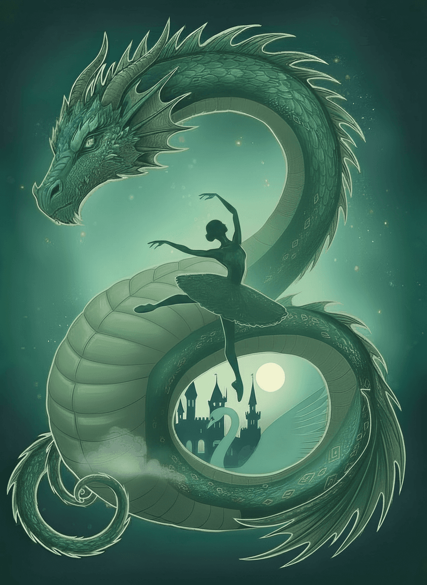 AI generated: change the form and position of the dragon's 
tail, make the body bigger and not in circle
