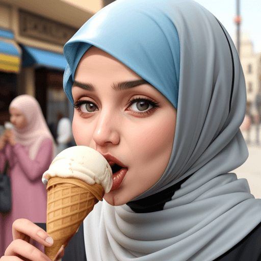 AI generated: 
Woman in hijab eat ice cream