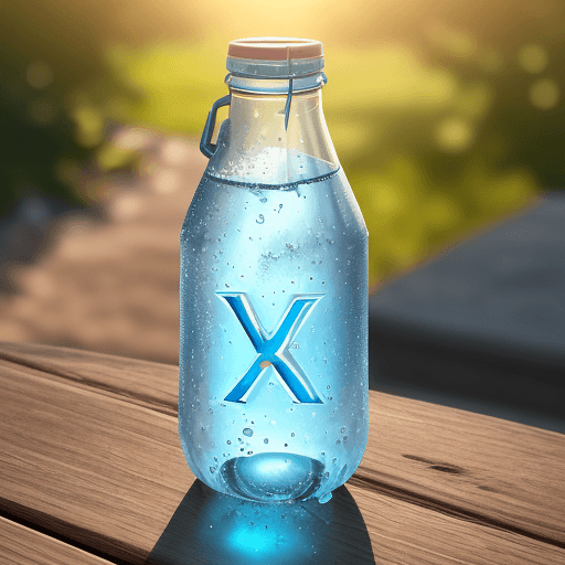 AI generated: Hyper realistic drinking water called "V for Y", drinking beverage in a glass bottle, morning sunlig...