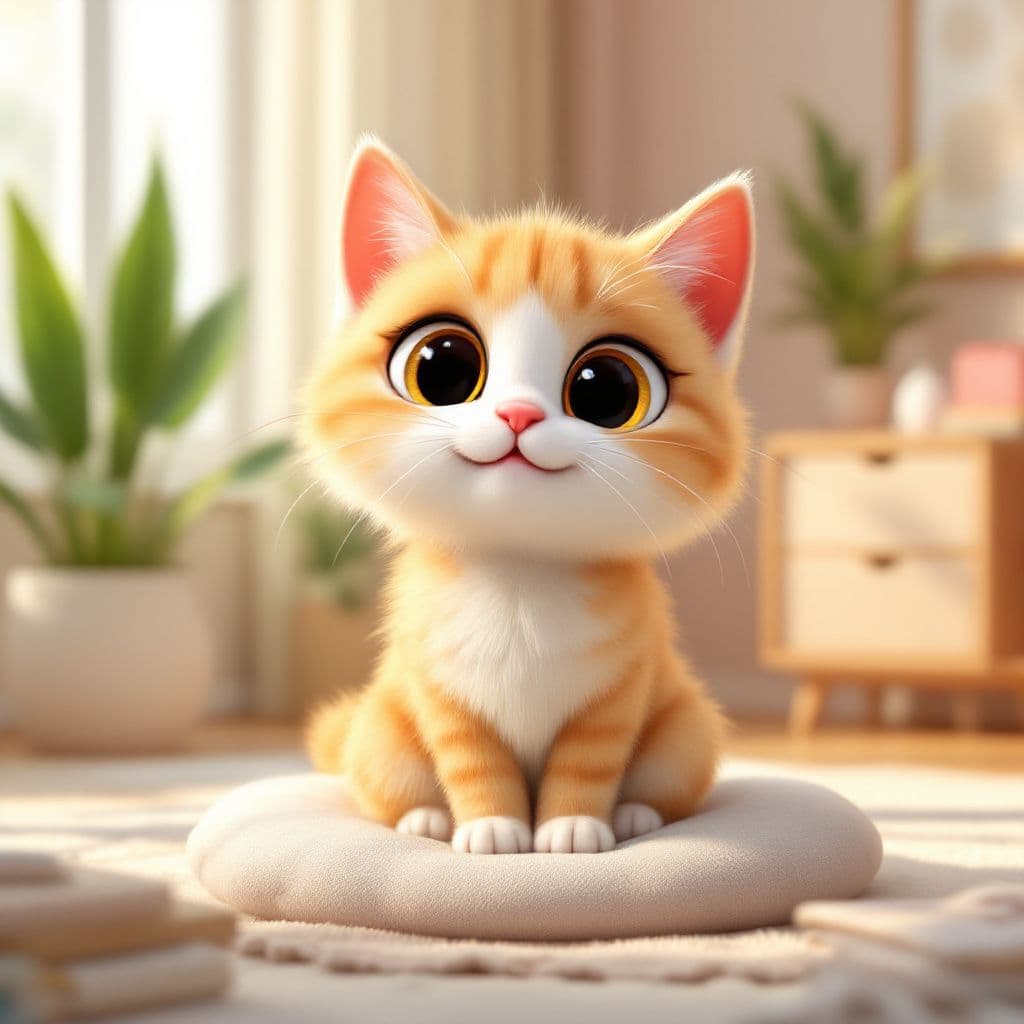 AI generated: 
"A 3D cute cat, cartoon style, with large expressive eyes, fluffy fur, and a joyful pose. The cat i...