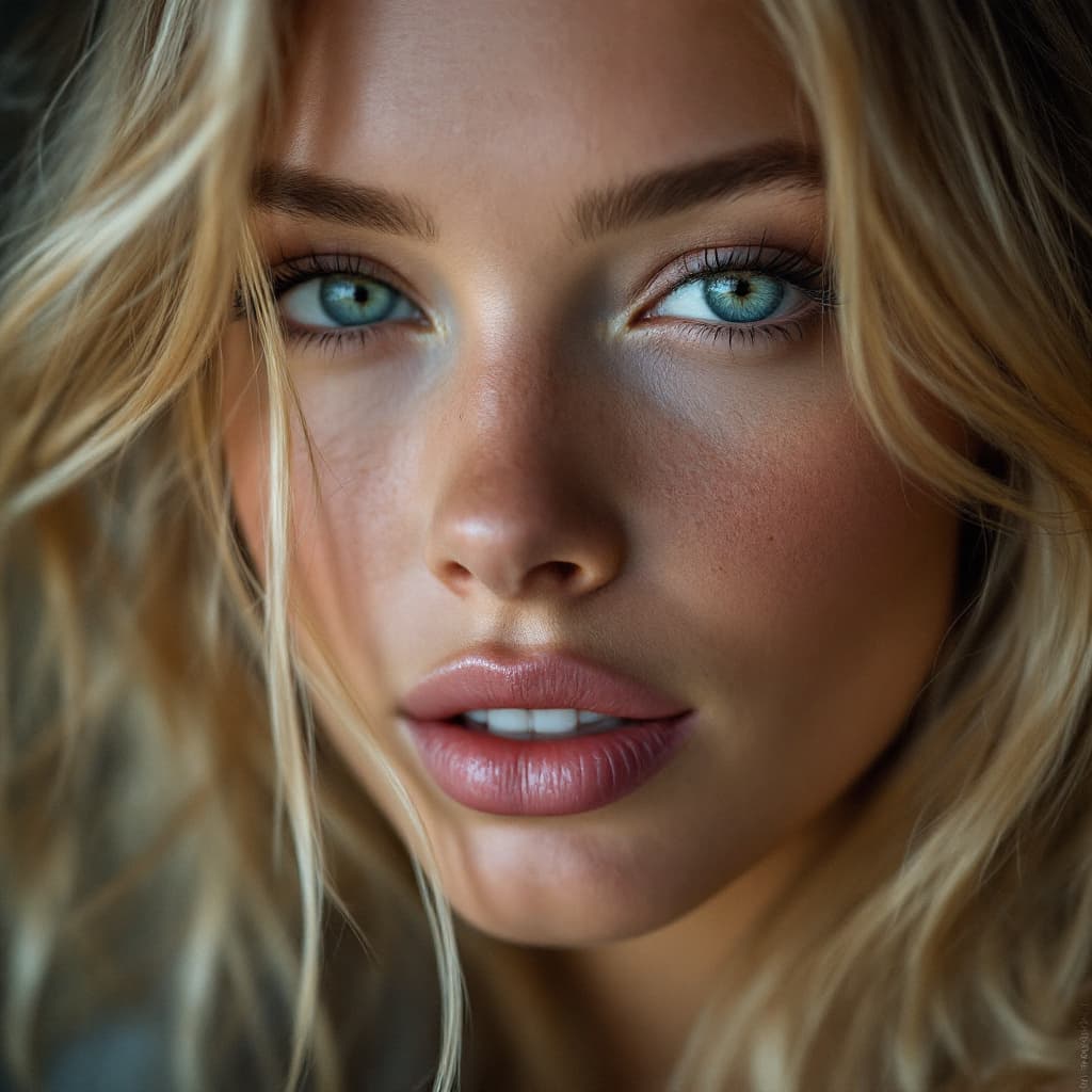 AI generated: high definition photo, stunning french blond model, close-up, in the style of european beauty standa...