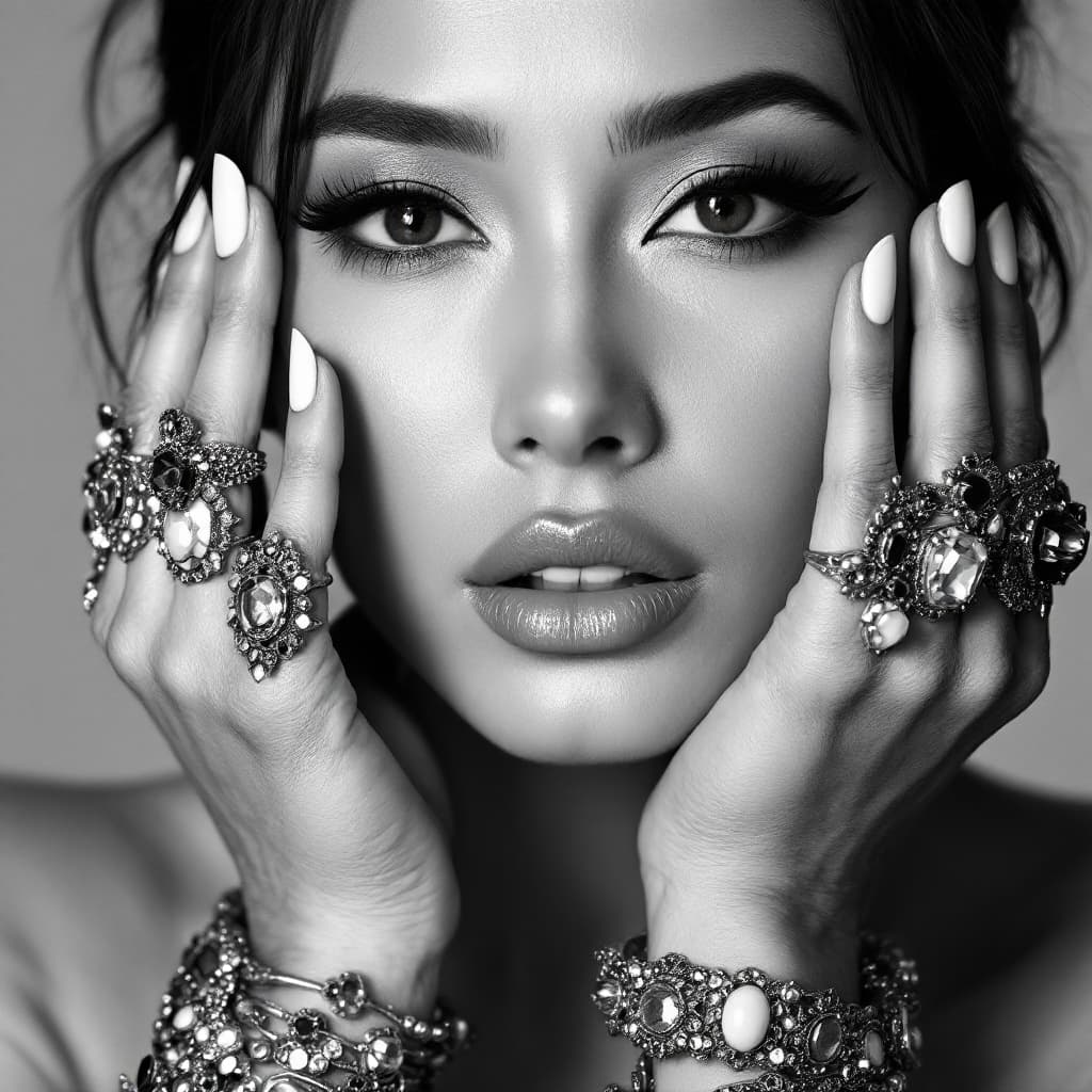 AI generated: A black and white close-up image. A person, likely a woman of Asian descent, is in the mid-20s to ea...