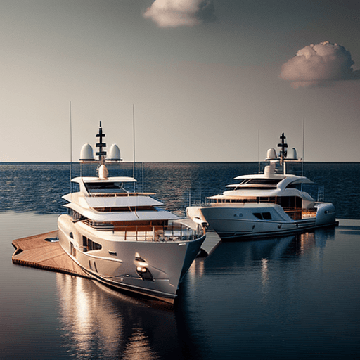 AI generated: 2 white yachts, One yacht specifically shows title: WORK HARD, another yacht specifically  shows tit...