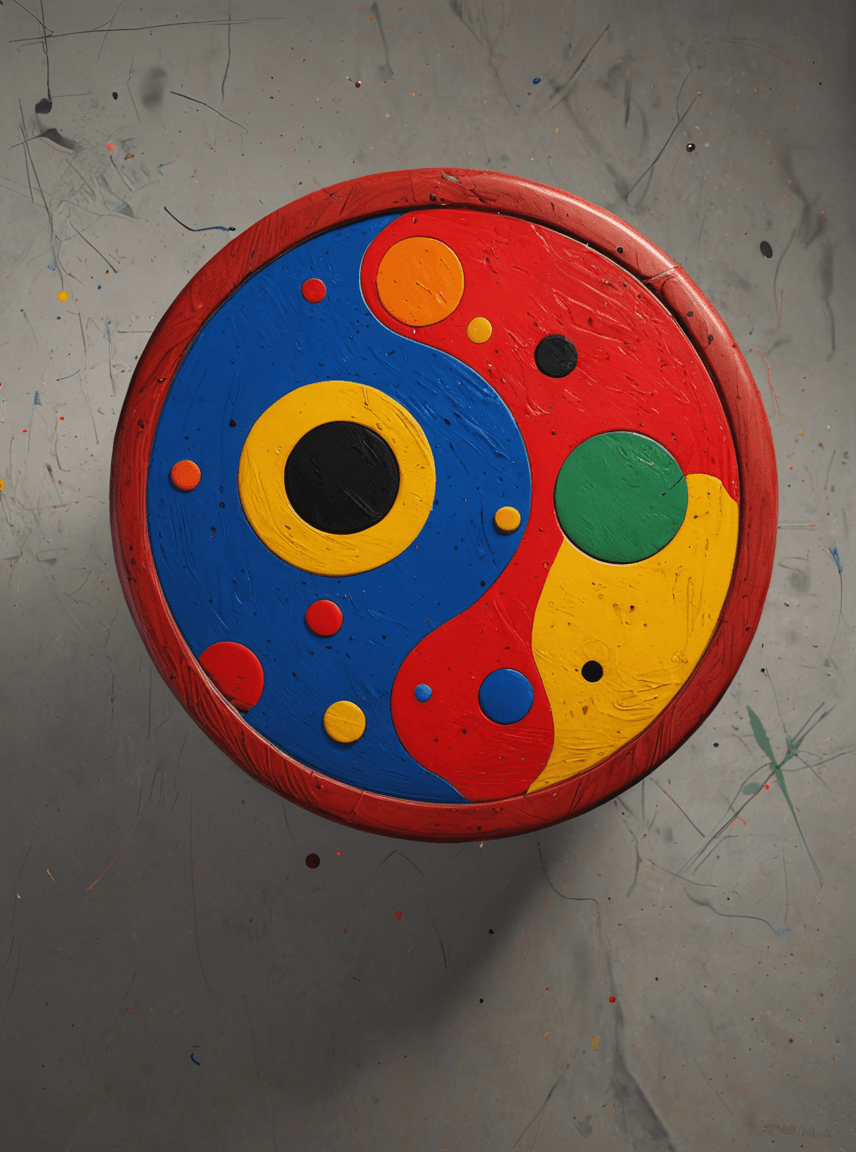 AI generated: a pair of two different colored circles, an abstract painting inspired by Joan Miro, polycount, abst...