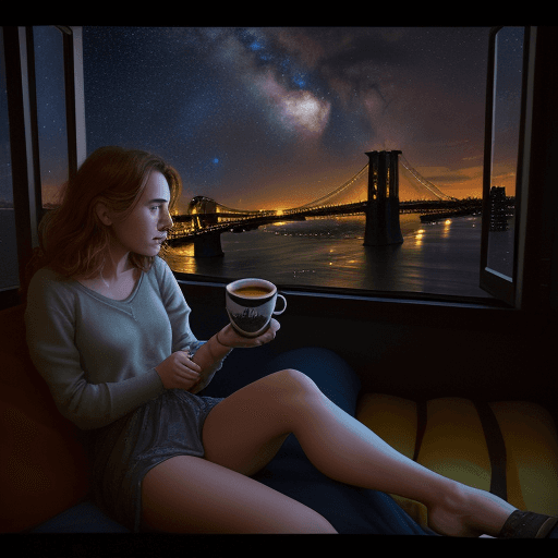 AI generated: a cup of coffee with a cosmos and stars in it, with a mesmerizing sky filled with yellow, blue and r...