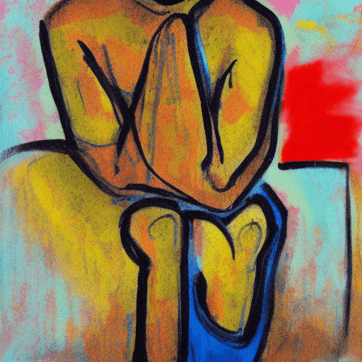 AI generated: expressionist painting of man trapped in his thoughts
