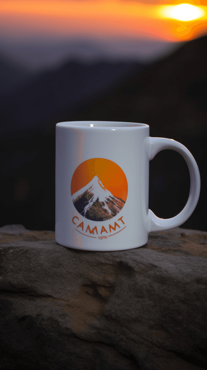 AI generated: Vibrant brand logo on white ceramic mug, high realism level, art by Mamoru Oshii, glowstick, Bird vi...