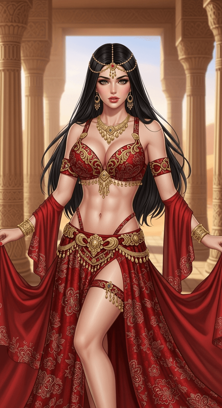 AI generated: The image depicts a gorgeous with woman with Size 38 DD’s with a taut chiseled stomach in an intrica...