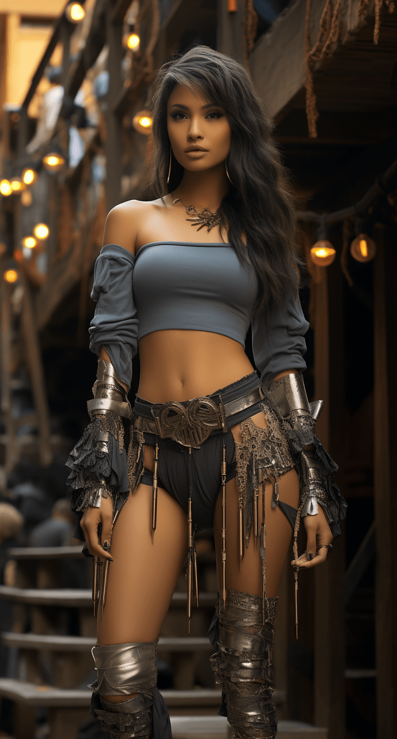 AI generated: leeana davis shorts and thigh-high heels outfits for fall, in the style of photorealistic urban scen...