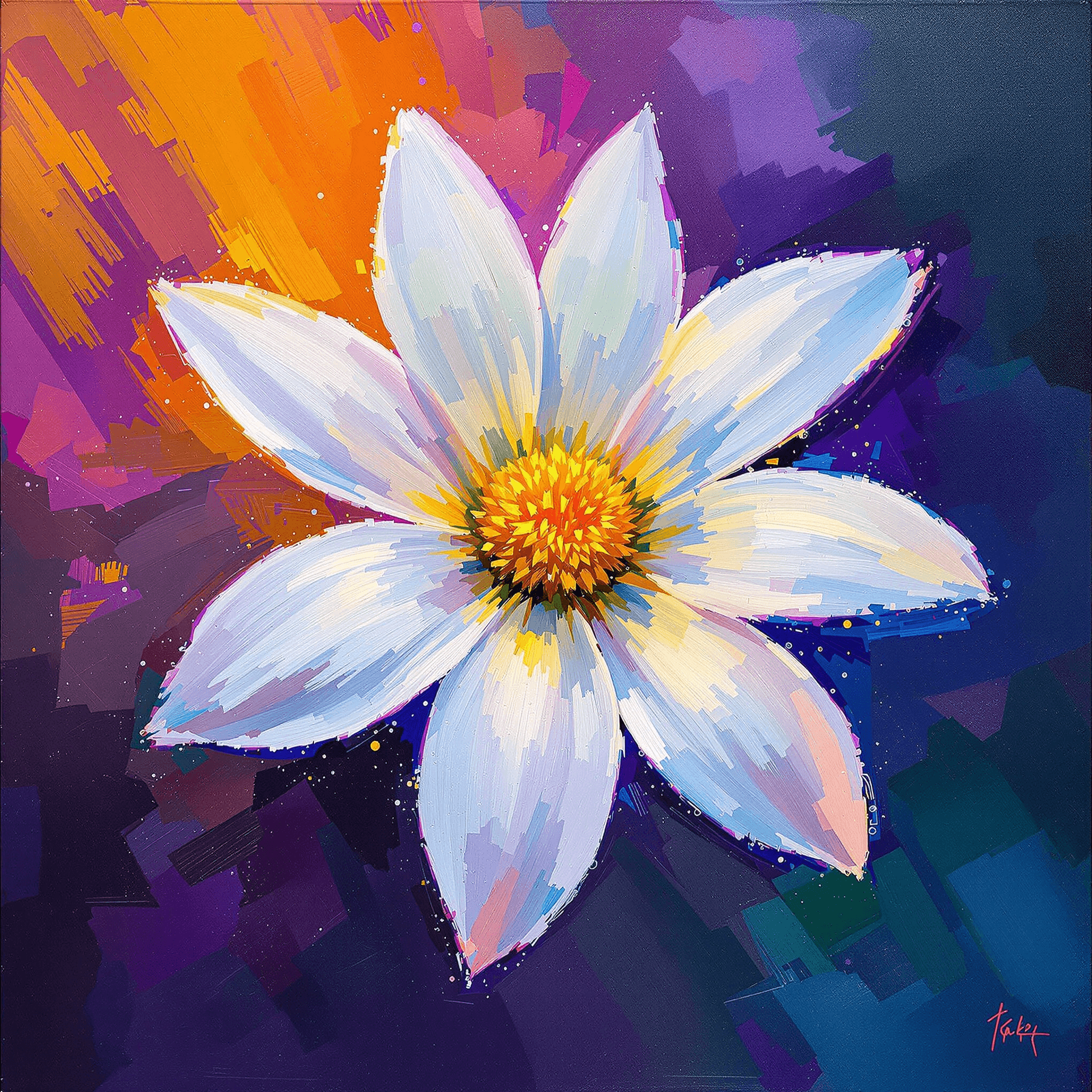 AI generated: A stunning painting of an Edelweiss flower, depicted in a vibrant, expressive style with bold and vi...