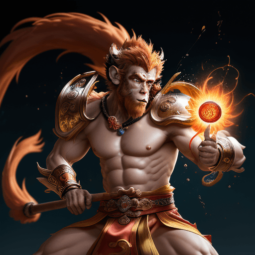 AI generated: masterpiece, concept art, mid shot, dynamic pose, centered, splash art, Sun wukong, (anthropomorphis...