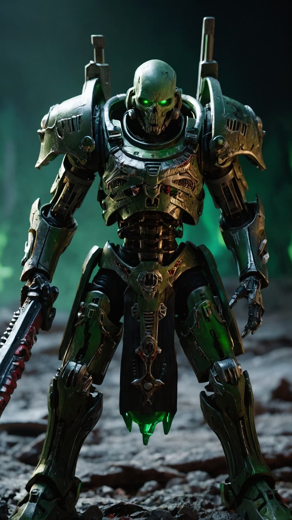 AI generated: full body shot of a very high detailed necrons, photorealistic,warhammer 40000, in a battle scene,sh...
