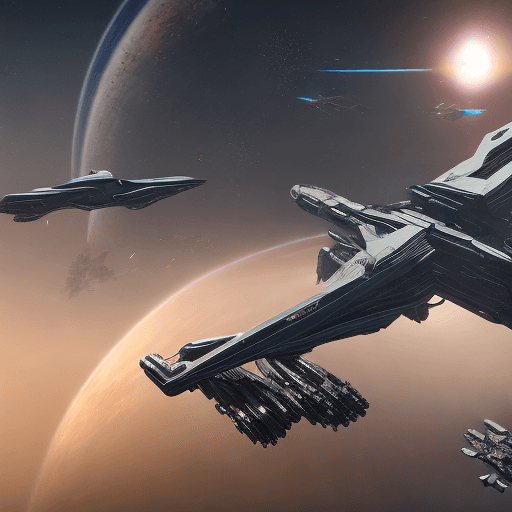 AI generated: fractured space, star citizen, caldari eve-online, volumetric lighting, large spaceship in space, st...